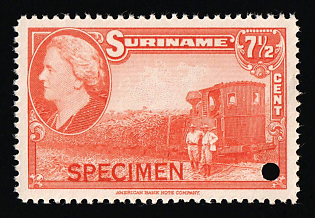 1945 7 1/2c Suriname, Netherlands Colonies, Specimen, Annulated