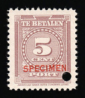 1945 5c Suriname, Netherlands Colonies, Official Stamp, Specimen, Annulated