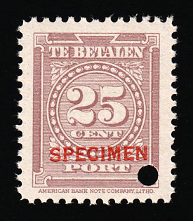 1945 25c Suriname, Netherlands Colonies, Official Stamp, Specimen, Annulated