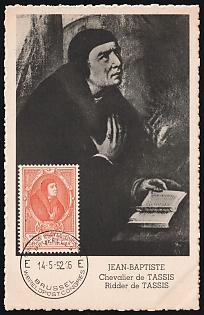 1952 1.75fr Belgium Postcard, Jean-Baptiste de Taxis, FDC, First Day Cancellation