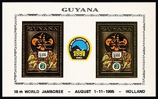 1995 800d Co-operative Republic of Guyana, Miniature Sheet, Black Overprint '18th World Jamboree, August 1-11, 1995, Holland'