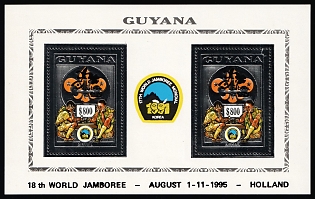 1995 800d Co-operative Republic of Guyana, Miniature Sheet, Black Overprint '18th World Jamboree, August 1-11, 1995, Holland'