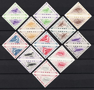 1954 Lundy Island, Great Britain, Imperforate, Pairs, Local, Private Issue