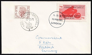 1971 (15 Feb) Commercial Cover from London (Great Britain) via Brussels (Belgium) to Cologne (Germany) with mixed franking of Great Britain Private Post Office in London 'L. D. S.' 10p and Belgium 3.5fr