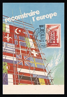 1956 (15 Sep) 'Europa CEPT - Rebuilding Europe', Luxembourg, FDC Postcard from Luxembourg to Oran (Algeria) franked with 3fr, Commemorative Postmark