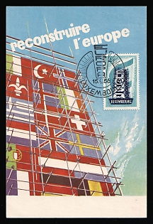 1956 (15 Sep) 'Europa CEPT - Rebuilding Europe', Luxembourg, FDC Postcard from Luxembourg to Oran (Algeria) franked with 4fr, Commemorative Postmark