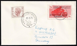 1971 (15 Feb) Commercial Cover from London (Great Britain) via Brussels (Belgium) to Dusseldorf (Germany) franked with mixed franking of Great Britain Private Post Office in London 'L. D. S.' 10p and Belgium 3.5fr