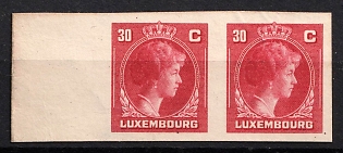1944-46 30c Luxembourg, Pair, Cardboard Paper, Plate Proof, Imperforate, Margin