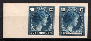 1944-46 40c Luxembourg, Pair, Cardboard Paper, Plate Proof, Imperforate, Margin