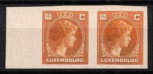 1944-46 60c Luxembourg, Pair, Cardboard Paper, Plate Proof, Imperforate, Margin