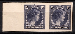 1944-46 2.5fr Luxembourg, Pair, Cardboard Paper, Plate Proof, Imperforate, Margin