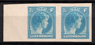 1944-46 3.5fr Luxembourg, Pair, Cardboard Paper, Plate Proof, Imperforate, Margin