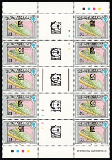1992 1$ Montserrat, British Overseas Territories, British Commonwealth, Se-tenant, Gutter Pairs Block