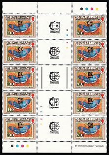 1992 10$ Montserrat, British Overseas Territories, British Commonwealth, Se-tenant, Gutter Pairs Block