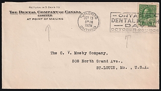 1926 (13 Oct) Dominion of Canada, British Colonies, Commercial 'The Dental Company of Canada Limited' Cover from Toronto (Ontario, Canada) to St. Louis (United States) then Return to Sender, franked with 2c, with Logo 'Trade Denco Mark' on the Reverse
