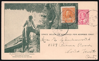 1928 (11 Sep) 1c Dominion of Canada, British Colonies, Postal Stationery Postcard from Keswick (Ontario, Canada) to Toronto (Ontario, Canada), additionally franked with 1c