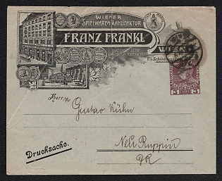1913 (6 Nov) 3h Austria-Hungary, Postal Stationery Advertising Cover "Toy manufacturing", from Vienna (Austria) to Neuruppin (Germany)