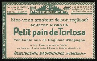 1923 Advertising Complete Booklet with stamps of France