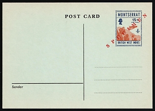 Montserrat, British Overseas Territories, British Commonwealth, 15c Postal Stationery Postcard, Airmail, Specimen, Mint