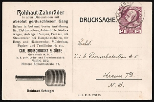 1913 (3 Oct) 3h Austria-Hungary, Postal Stationery Advertising Postcard 'Carl Budischowsky & Sons', from Vienna (Austria) to Krems an der Donau (Austria)