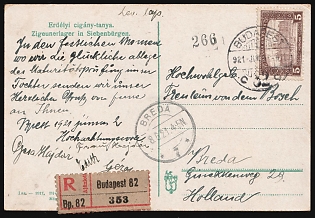 1921 Hungary, Registered Postcard from Budapest (Hungary) to Breda (Netherlands), franked with 5k, '266' Marking