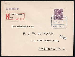 1933 (29 Apr) Netherlands, 'Congress, Amsterdam', Registered Cover locally addressed in Amsterdam franked with 30c