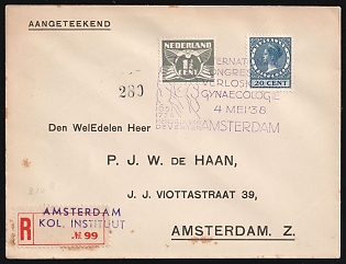 1938 (4 May) Netherlands, 'International Congress for Obstetrics and Gynecology', Royal Tropical Institute, Registered Cover locally addressed in Amsterdam franked with 1.5c and 20c, Commemorative Postmark