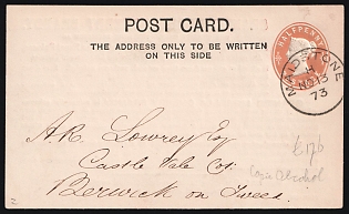 1873 (13 Nov) 1/2d Great Britain, Advertising 'Grant's Morella Cherry Brandy' Postal Stationery Postcard from Maidstone (England) to Berwick on Tweed (England)