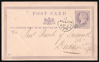 1874 (7 Apr) 1/2d Great Britain, Commercial Postal Stationery Postcard from Alloa (Scotland) to Dublin (Ireland)
