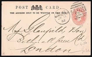 1882 (11 Jul) 1/2d Great Britain, Commercial 'George Collier & Co' Postal Stationery Postcard from Manchester (England) to London (England)