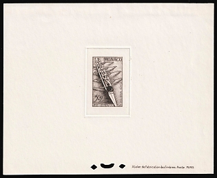 1948 5fr+5fr Principality of Monaco, Proof Sheetlet, Epreuve de Luxe, Deluxe Presentation Miniature Sheet, Airmail