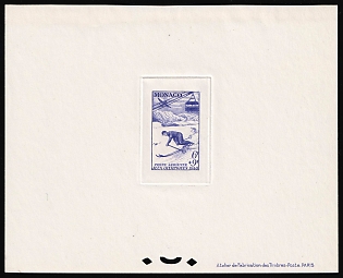 1948 6fr+9fr Principality of Monaco, Proof Sheetlet, Epreuve de Luxe, Deluxe Presentation Miniature Sheet, Airmail