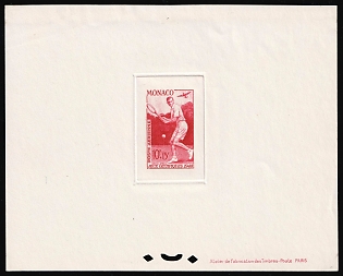 1948 10fr+15fr Principality of Monaco, Proof Sheetlet, Epreuve de Luxe, Deluxe Presentation Miniature Sheet, Airmail