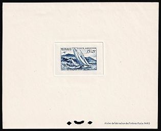 1948 15fr+25fr Principality of Monaco, Proof Sheetlet, Epreuve de Luxe, Deluxe Presentation Miniature Sheet, Airmail