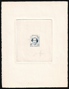 1949 10fr+5fr Principality of Monaco, Red Cross, Master Die Proof Sunken Sheetlet, Signature, Blue