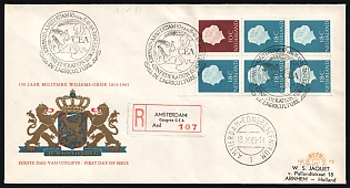 1965 (13 Oct) Netherlands, 'Congress of the European Confederation of Agriculture', '150 years of the Military Order of Wilhelm' Registered FDC Cover from Amsterdam to Arnhem franked with Se-tenant Block, Commemorative Postmarks