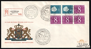 1965 (13 Oct) Netherlands, 'Congress of the European Confederation of Agriculture', '150 years of the Military Order of Wilhelm' Registered FDC Cover from Amsterdam to Arnhem franked with Se-tenant Block, Commemorative Postmarks
