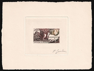 1955 200fr Principality of Monaco, Airmail, Master Die Proof Sunken Sheetlet, Multi-Color, Signature