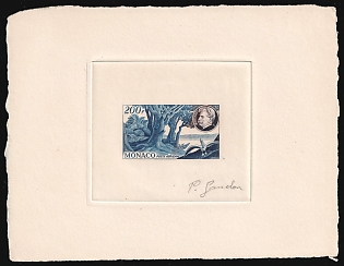 1955 200fr Principality of Monaco, Airmail, Master Die Proof Sunken Sheetlet, Multi-Color, Signature