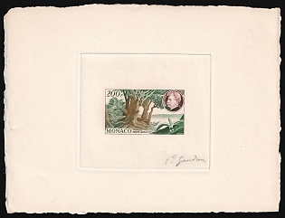1955 200fr Principality of Monaco, Airmail, Master Die Proof Sunken Sheetlet, Multi-Color, Signature