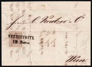XIX ct (19 Nov) Austria-Hungary, Commercial Cover Account from Nova Bystrice (Czech) to Vienna (Austria), franked with 6k