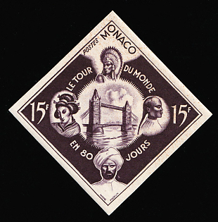 1955 15fr Principality of Monaco, Trial Color Proof, Imperforate, Museum Handstamp