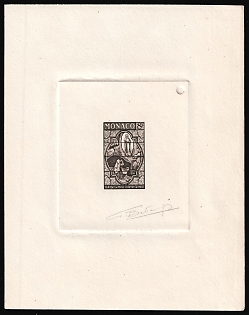 1958 8fr Principality of Monaco, Master Die Proof Sunken Sheetlet, Black, Signature