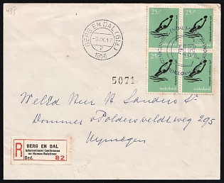 1956 (9 Sep) Netherlands, 'International Conference on Human Relations', Registered Cover from Berg en Dal to Nijmegen franked with Block of Four of 25c, Commemorative Postmarks