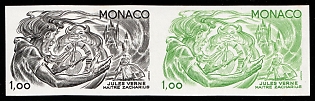 1978 1.00fr Principality of Monaco, Pair, Imperforate, Trial Color Proofs