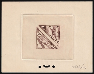 1953-54 4fr Principality of Monaco, Postage due, Proof Sheetlet, Epreuve de Luxe, Deluxe Miniature Souvenir Sheet, Brown