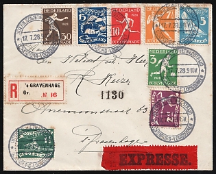 1928 (17 Jul) Netherlands, 'International Shooting Competition' Registered Express Cover locally addressed in Hague franked with full set of 1.5c-30c