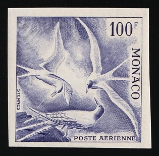 1955 100fr Principality of Monaco, Airmail, Trial Color Proof, Imperforate, Margin