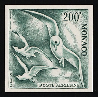 1955 200fr Principality of Monaco, Airmail, Trial Color Proof, Imperforate