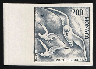 1955 200fr Principality of Monaco, Airmail, Trial Color Proof, Imperforate, Margin